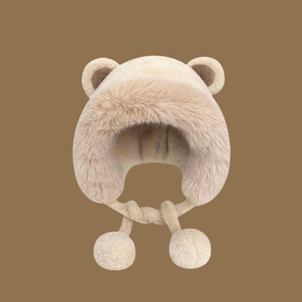 New Warm Winter Hat Lacing Ear Protection Bear Ears Hat Velvet Rabbit Ear Woolen Bucket Hat Women