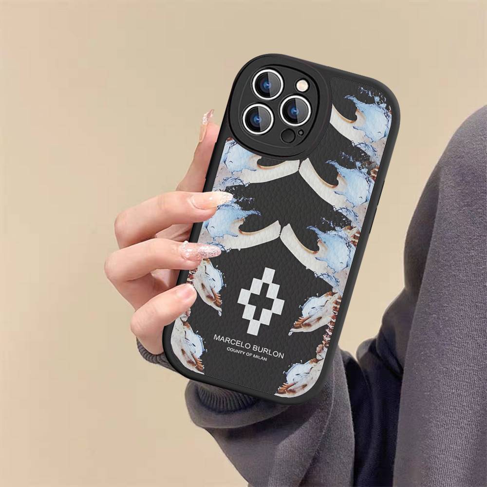Чехол для телефона M-MARCELO B-BURLON для IPhone 16 15 14 13 12 11 Pro Max Plus Кожаный Мягкий Чехол