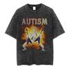 Autism ADHD Skeleton Meme T Shirt Humor Funny Skull Washed Vintage T-shirt Casual Cotton Short Sleeve Oversized T-shirts Unisex