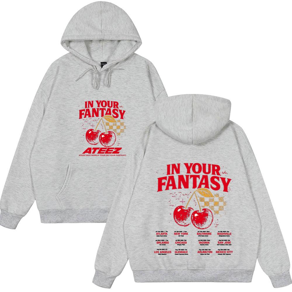 Ateez 2025 World Tour in Your Fantasy Tour Cherry Vintage Tops Korean Kpop Fashion Hoodies Men's Women Hoody Vintage Style Wears