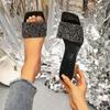Fashion Luxury Sequin Women Slippers 2025 Summer Platform Square Toe Slides Shoes Fashion Design Crystal Transparent High Heels Sandals