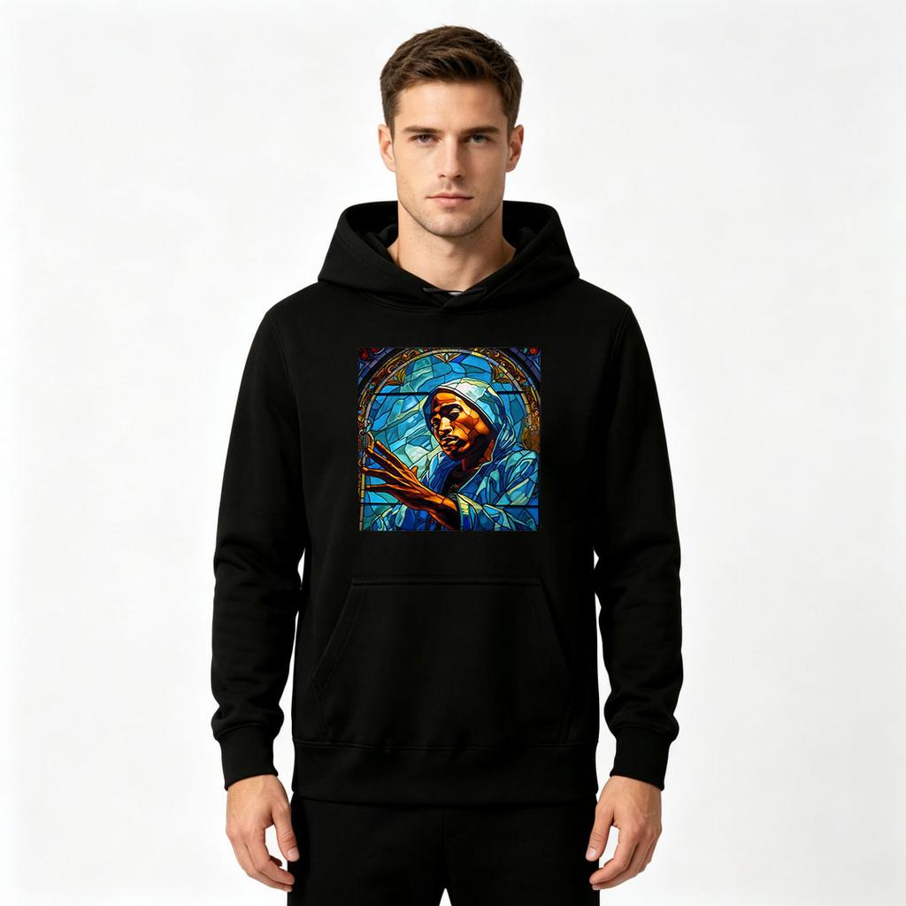 Men Stained Glass Hip Hop Character Print Long Sleeve Pullover Hoodie Casual Streetwear Hooded Sweatshirt