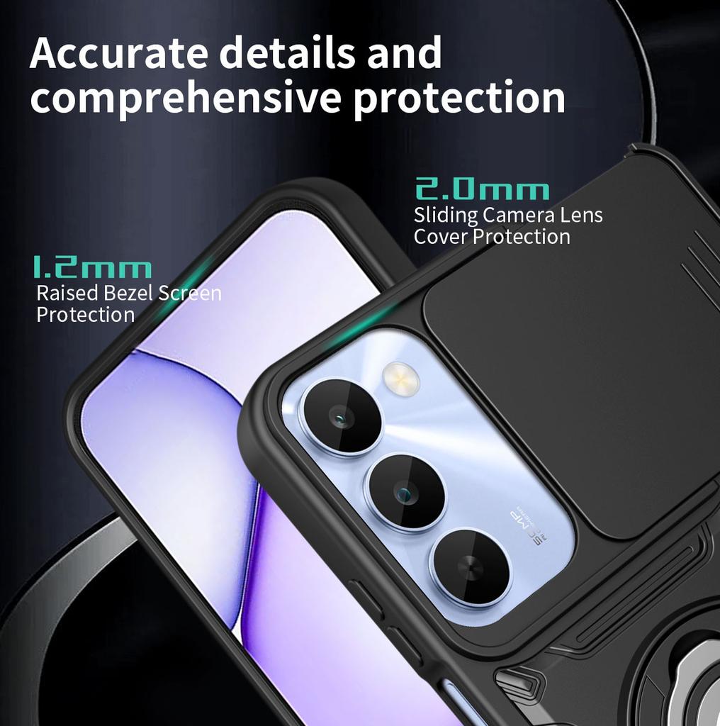 Противоскользящий бронированный чехол для Realme C100 4G C100x C100i Слайдер Защитное кольцо для камеры Подставка Рамка из ТПУ Пластиковая крышка для телефона Fundas