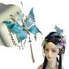 Women Large Fairy Wing Hair Clips for Women Crystal Beaded Tassel Hair Claw for Party Prom Blue