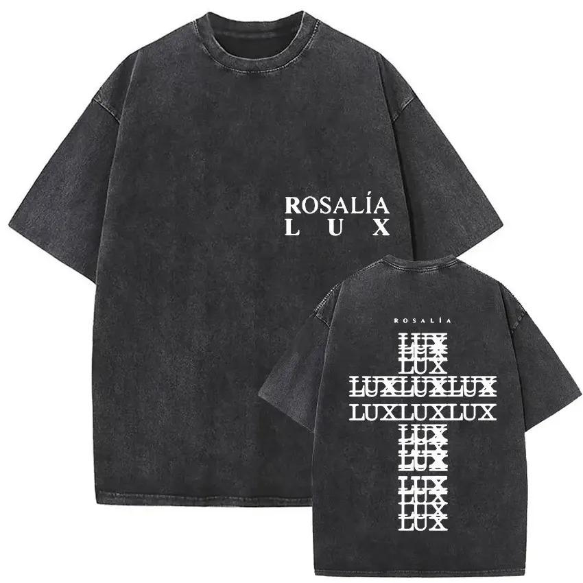 Washed Rosalia Lux Tour Printed T Shirts Streetwear Oversized Yk Women Men Pop Music Short Sleeve Streetwear Female Clothing
