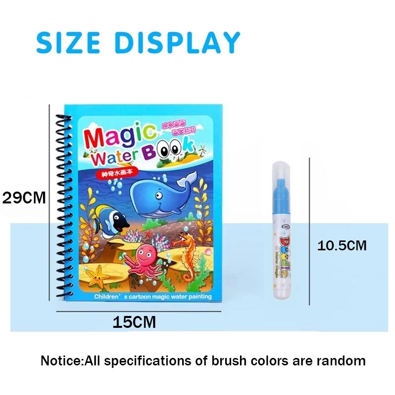 1pc Reusable Water Drawing Book Magic Water Book Mess-Free Magic Painting Pad with Refillable Water Pen Learning Education Toy