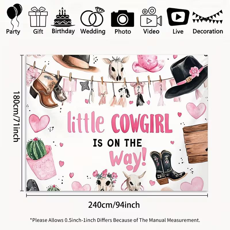 2D "Little Cowgirl is on the Way" Photo Backdrop Studio Background