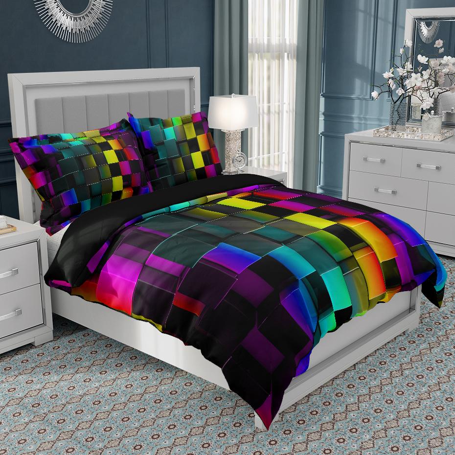 Colorful Weave Bedding Set Rainbow Psychedelic King Queen Double Duvet Cover 3D Geometric Comforter Cover Microfiber Quilt Cover