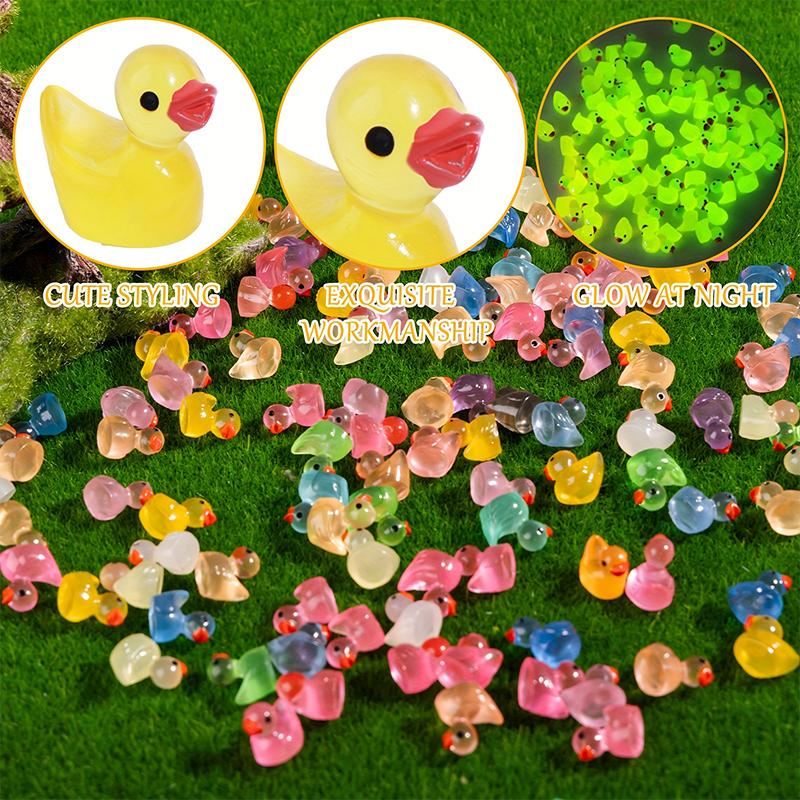 50/100Pcs Mini Ducks Glitter Resin Ducks Mini Resin Animals Figures To Hide Glow In The Dark Tiny Duck Figures