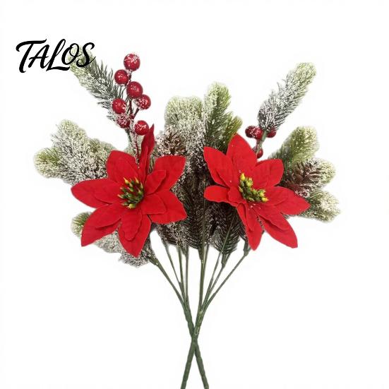Synthetic Flowers for Indoor Decoration Artificial Cedar Poinsettia Flowers, Realistic Floral Arrangement, Fake Flower And Pine Branch Maintenance