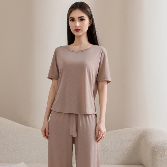 Women's Summer Pajama Set Round Neck Short Sleeve Top And Pants Sleepwear Set Casual Loose Two Piece Lounge Set