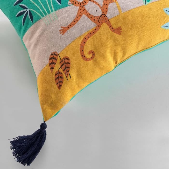 Coussin - Animaux de la jungle - 30 x 50 cm - Vert - Déhoussable - Oeko-Tex®