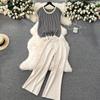 Summer Women Knitted Sweater Tracksuit Sleeveless Striped Tank Vest Tops and Ankle Length Pant Two Piece Set