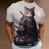 New Retro Men 2024 Fashion Oversized Men's Clothing Quick Drying T-shirt Top T-shirt 3d Samurai Cat Print Short Sleeve T-shirt