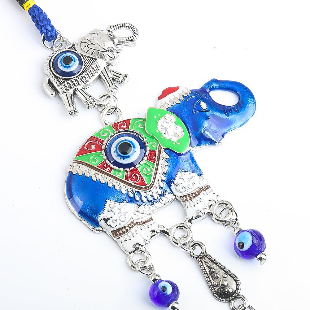African Elephants Ganesha Animal Nazar Boncuğu Turkish Blue Devil Eye Metal Glass Wind Chime Jewelry Pendant Charm Hanging Decor