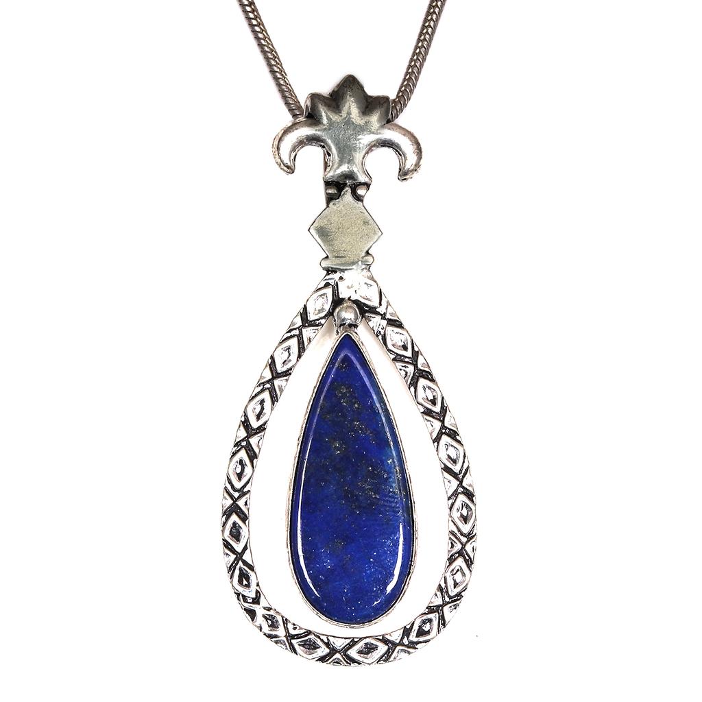 Pendant Lapis Lazuli Silver Jewelry 2.5" Gemstone  Handmade Sterling Silver