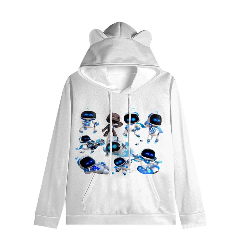 Толстовка с капюшоном «Кошачьи ушки» в стиле астронавта, уличная одежда для детей, пуловер с ушками в космическом стиле, мягкая унисекс-верхняя одежда для малышей