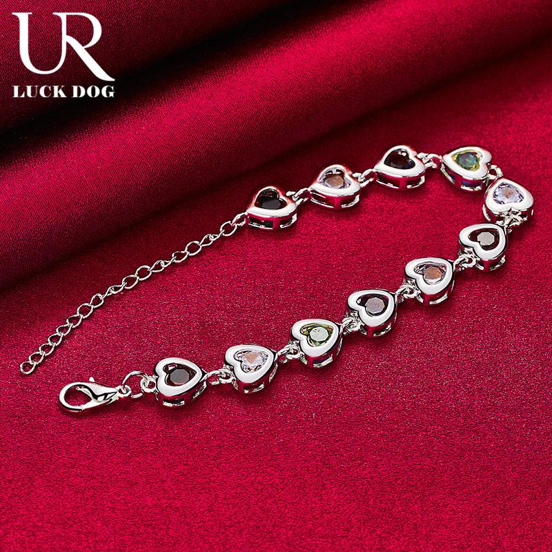 925 Sterling Silver Heart-shaped Inlaid Multi-color AAA Zircon Bracelet Fashionable Wedding Jewelry