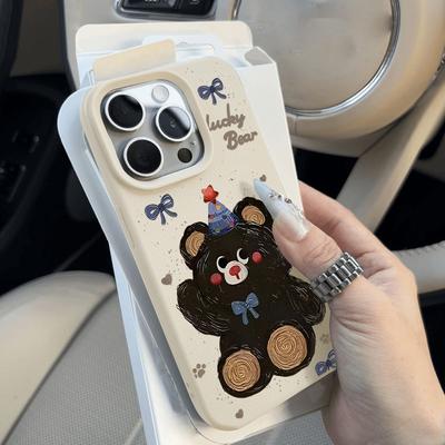 Чехол для телефона с милым медведем для iPhone 11, чехол для iPhone 15, 16 Pro, 13, 12, 14 Pro Max Plus, противоударный, карамельного цвета, бампер, кожа, мягкий чехол