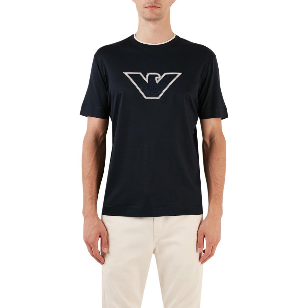 Emporio Armani Однотонная футболка с коротким рукавом и круглым вырезом, вязаная, с принтом логотипа, мужские топы 6R1T72-1JUVZ-09Q5