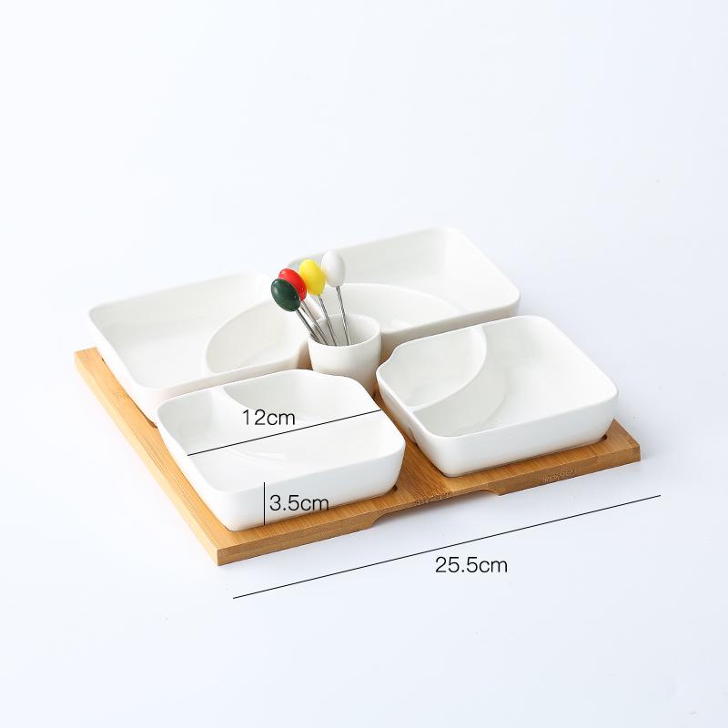 Многосекционная керамическая тарелка для фруктов Деревянный поднос Тарелки для закусок Десертные тарелки Домашняя посуда Поднос для сухофруктов Орехов Конфет Кухонные принадлежности