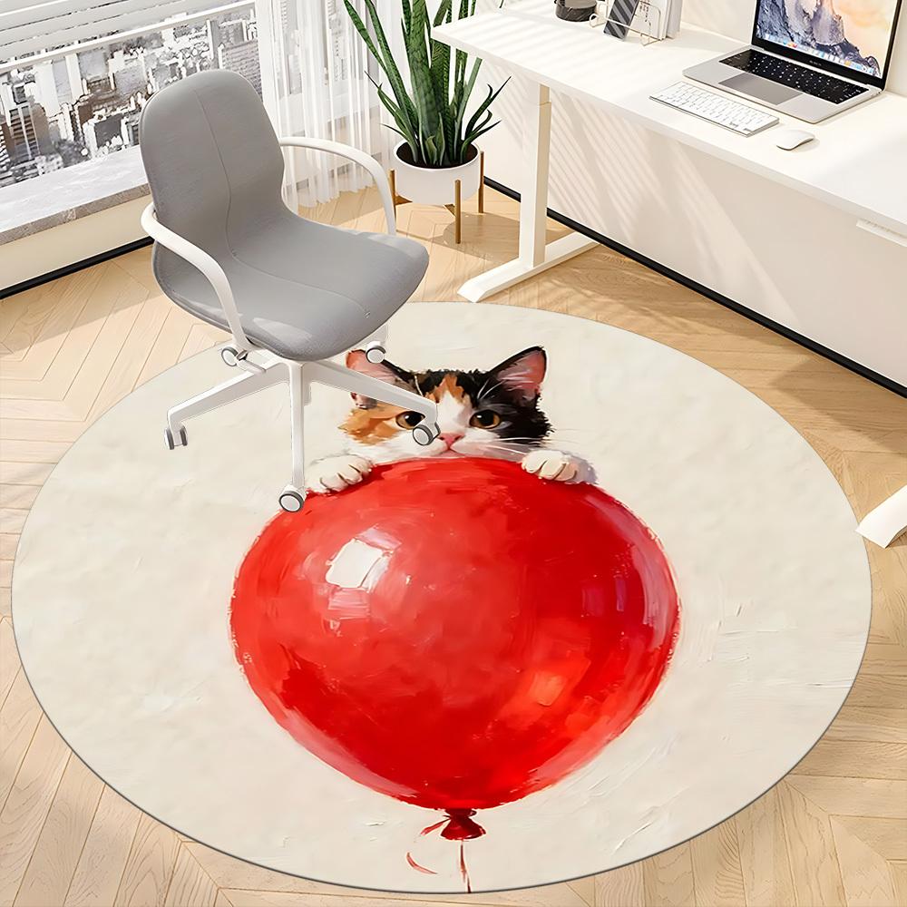 1PC Kitten Balloon Office Round Area Rug,  Mat Suitable ForOffice, Under Office Chairs Bedroom Living Room Home Decor, Room Deco