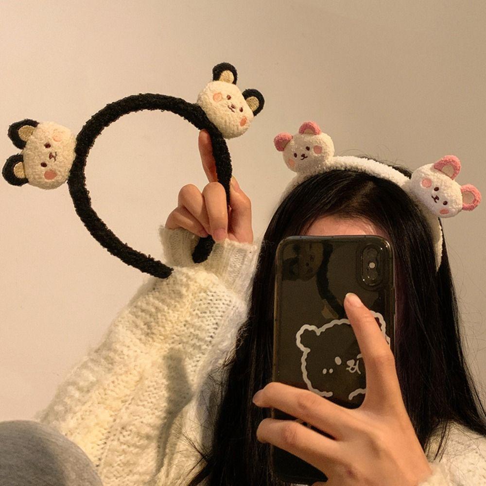 Korean Style Cartoon Plush Headband Non-slip Plush Hairband Fashion Bear Plush Headband  Girl