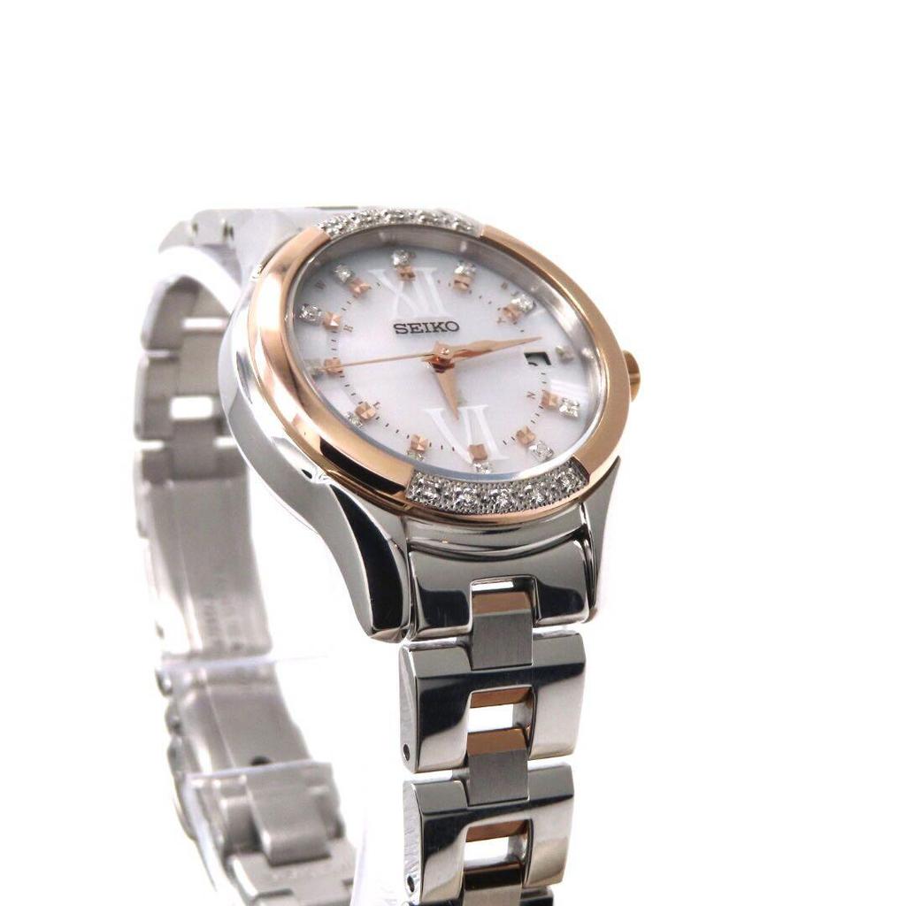 [USED] Seiko SSVW046 Lucia Radio-Controlled Solar Watch with Diamond Bezel, Two-Tone