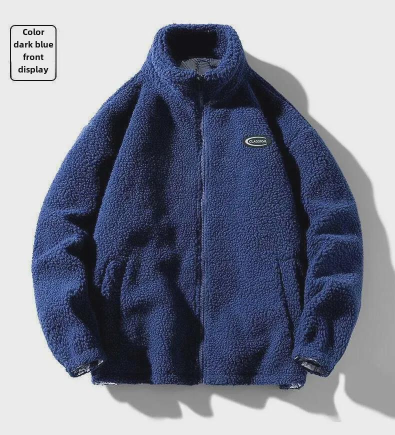 Мужская куртка из гранулированного флиса с воротником-стойкой: Осенне-зимнее модное пальто из овечьей шерсти, плотная повседневная мода.