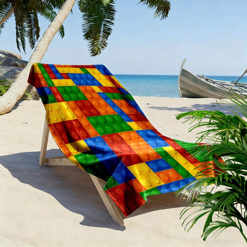 Building Blocks Print Beach Towel, Large Soft Quick Dry Towel for Beach Camping Swimming