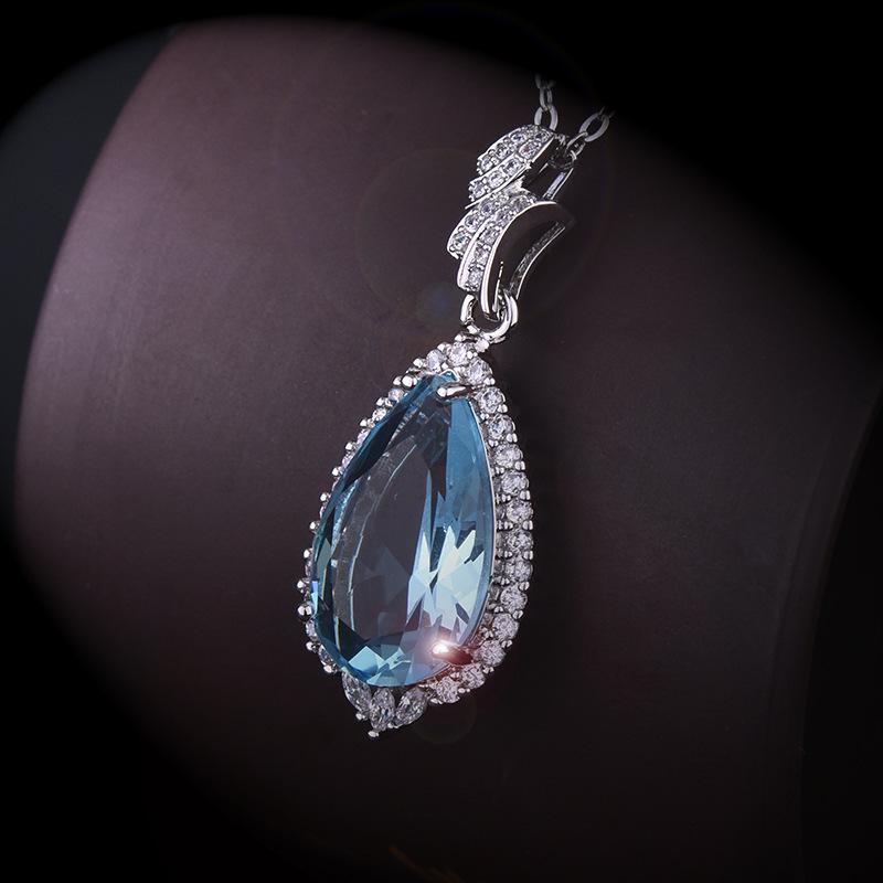 BELLA BOX Blue Water Drop Shaped Crystal Necklace For Women Charm Wedding Engagement Fine Gorgeous Jewelry