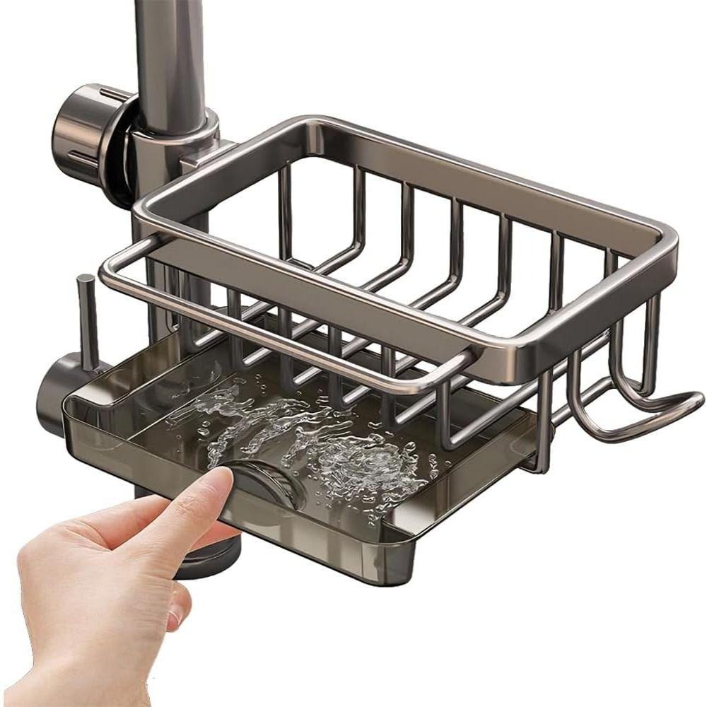 Space Aluminum Dish Sponge Holder Detachable Sink Drip Shelf Kitchen Sink Faucet Organizer Soap