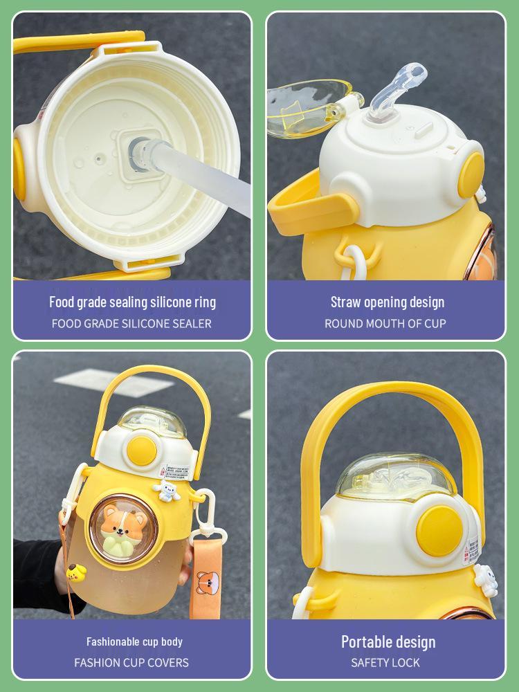 Large Capacity Cute Girl's Straw Cup - Children's Big Belly Water Bottle for School and Sports