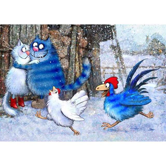 5D Алмазная вышивка Синие кошки Животное Полный круглый Алмазная картина Набор для вышивки крестом