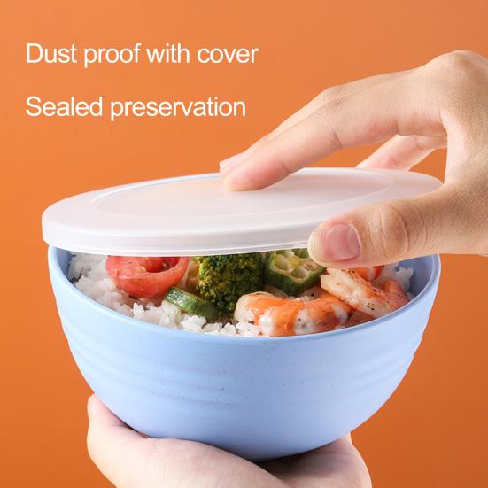 4 шт. Пластиковая салатница пищевого класса с пыленепроницаемой крышкой Многофункциональная утолщенная миска для хлопьев Безопасная для мытья в посудомоечной машине Многоразовая миска для лапши