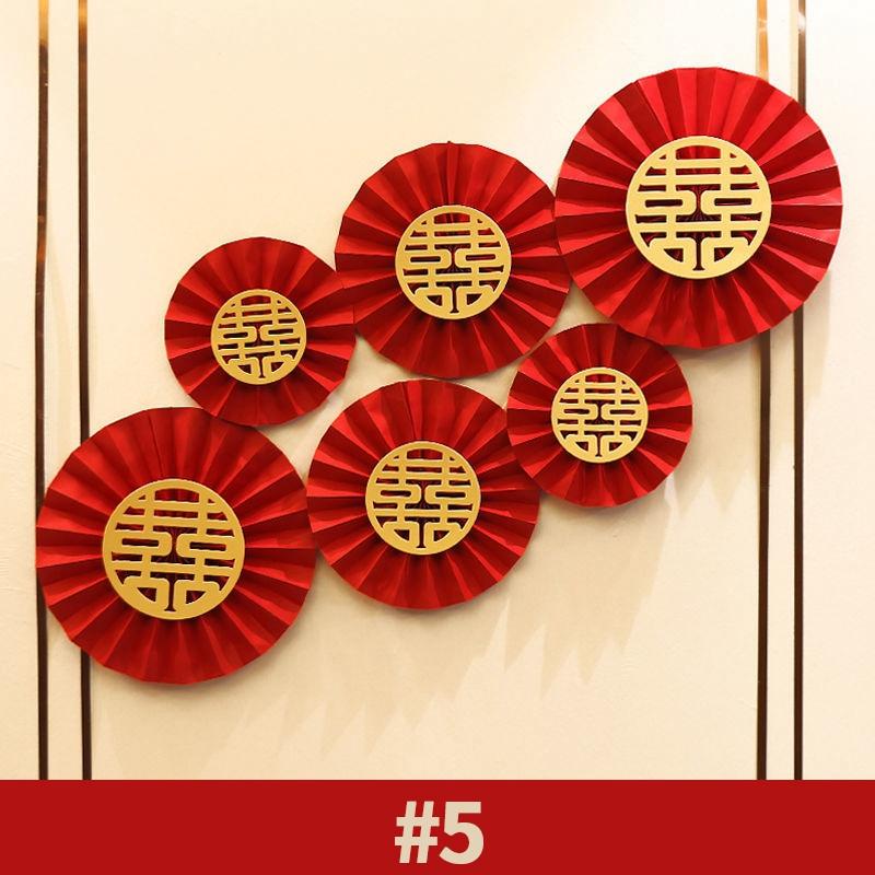 6 шт. Красные подвесные бумажные веера Набор бумажных вееров на китайский Новый год, свадьбу, с цветами, бумажное рукоделие, декор для фона, DIY, товары для вечеринок