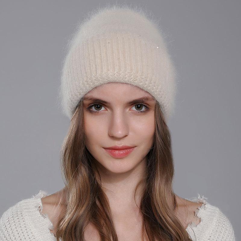 Зимняя теплая шапка из ангорской кроличьей шерсти, женские вязаные шерстяные универсальные шапки для защиты ушей