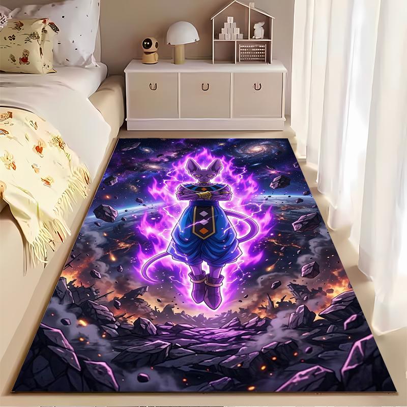 Anime Area Rug, Beerus Dragon Ball Super Destroyer God Purple Aura Print, Cartoon Fans Bedroom Decor, Non-Slip Mat
