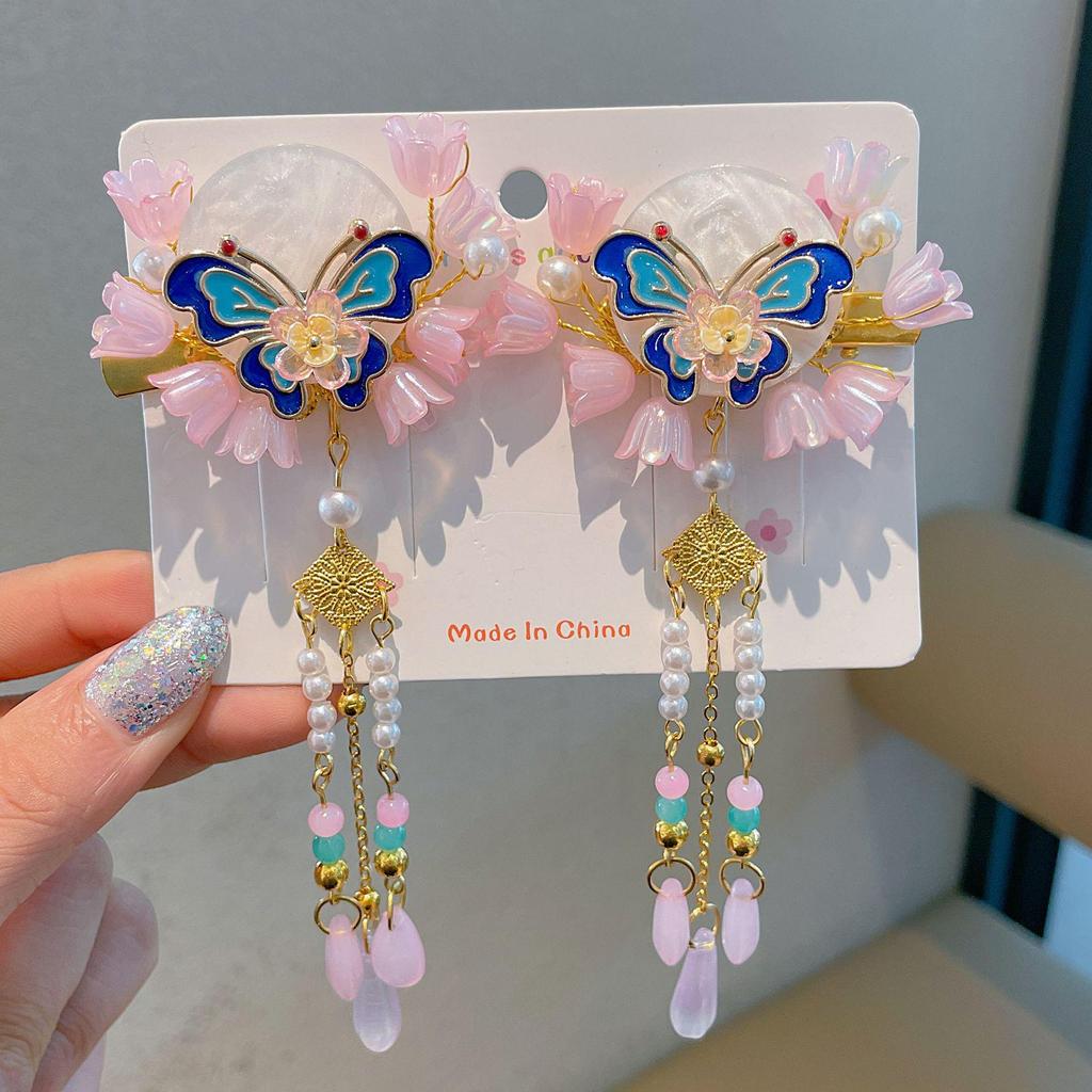 Ханьфу Женский Цветочный Головной Убор с Кисточками - Заколка для Волос в Стиле Принцессы для Девочек