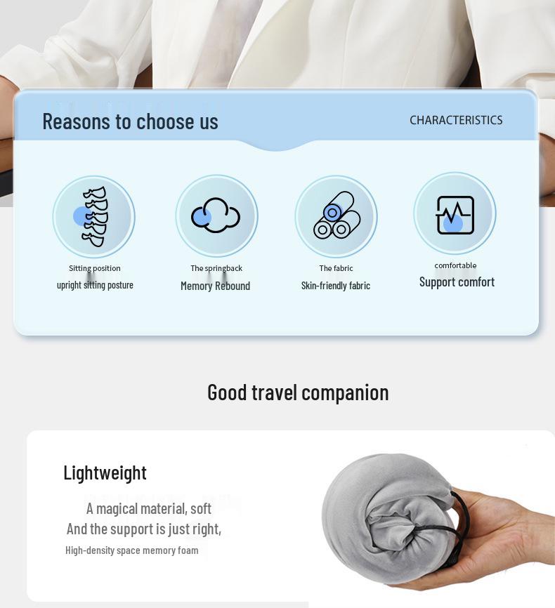 Дорожная подушка из пены с памятью U-образной формы с компактным хранением и поддержкой шеи с двумя выступами