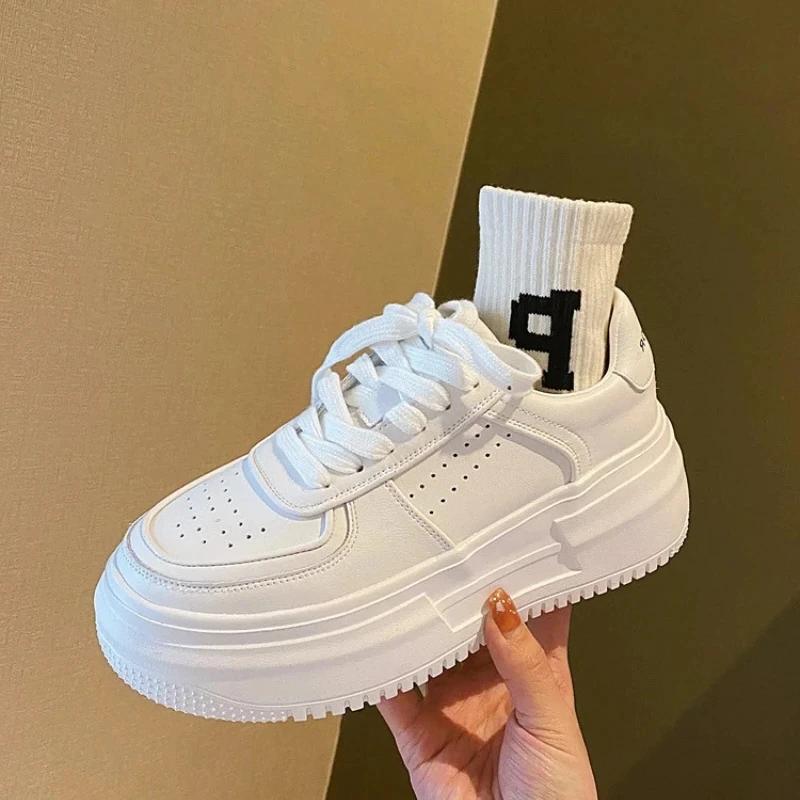 Мода Новые кожаные женские белые повседневные кроссовки из вулканизированной кожи для спорта, ходьбы, бега, платформы, балетки, обувь H-1