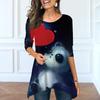Women Spring O Neck Love Panda Print Tops Fashion Long-sleeved Irregular Hem T-shirt Tops
