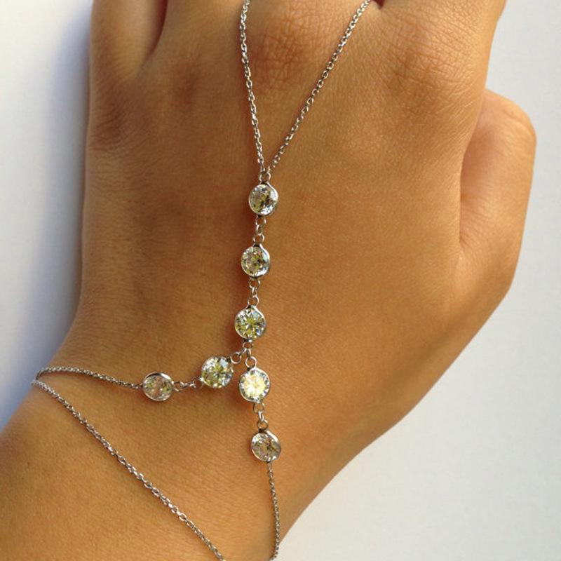 Европейский Креативный Браслет-Раб с Кристаллами и Цирконием: Женская квадратная цепочка с бусинами и соединением для пальца