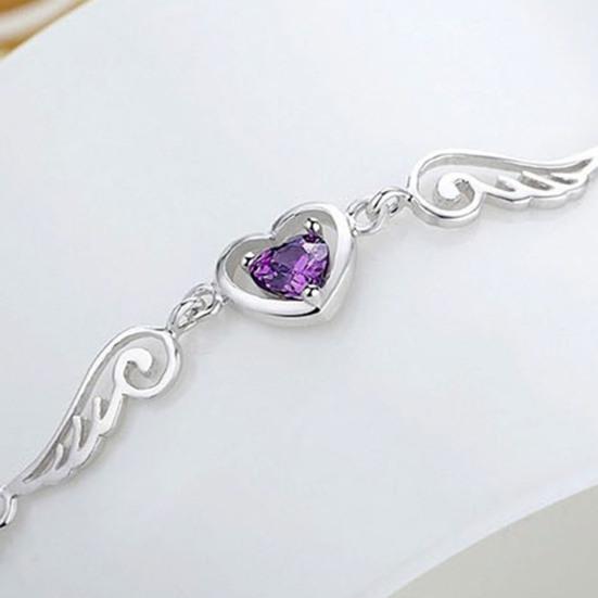 Women Bracelet Heart Cubic Zirconia Wing Shape Adjustable Length Angel Wrist Chain