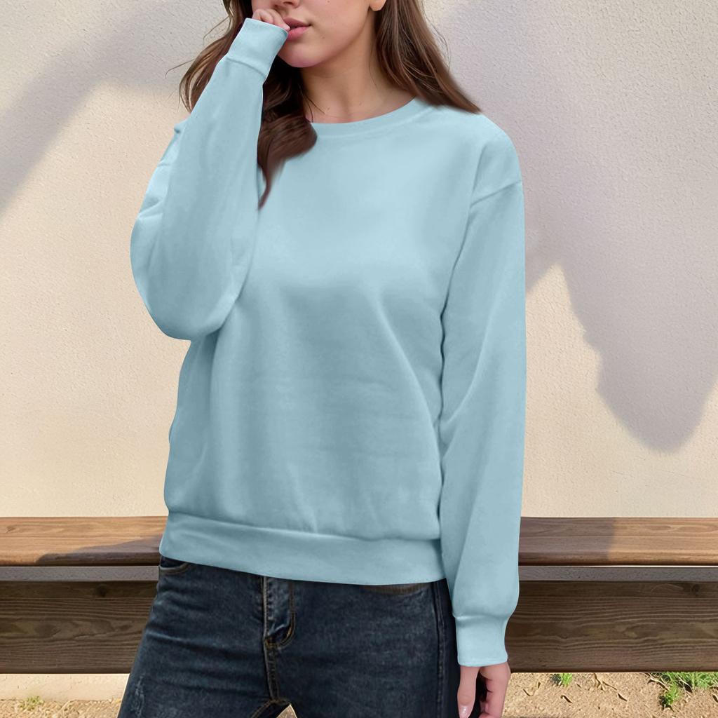 Женский повседневный модный топ, однотонный, круглый вырез, длинный рукав, пуловер