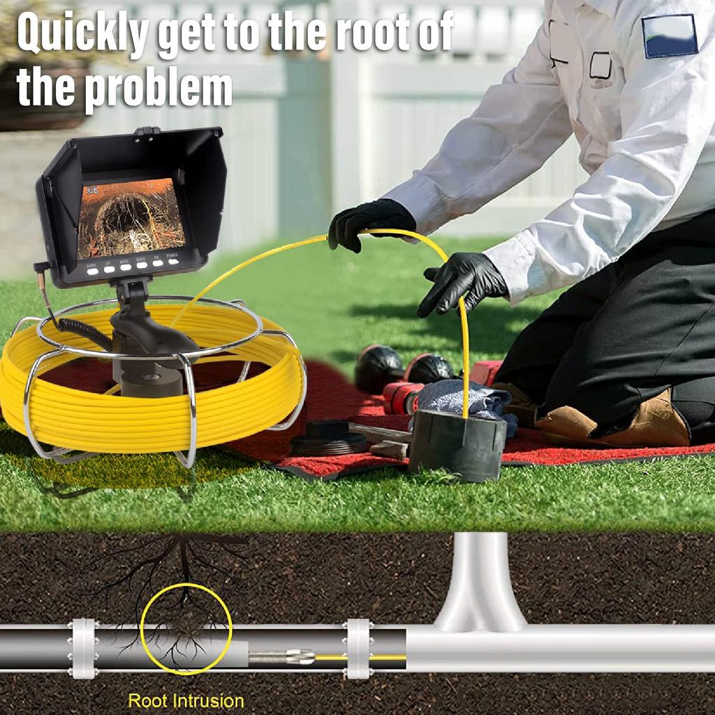 Камера для канализации, камера для сантехники, камера для осмотра труб, бороскоп, с 5-дюймовым ЖК-экраном, дополнительный кабель, водонепроницаемый IP68, 6 светодиодов, карта памяти 8 ГБ