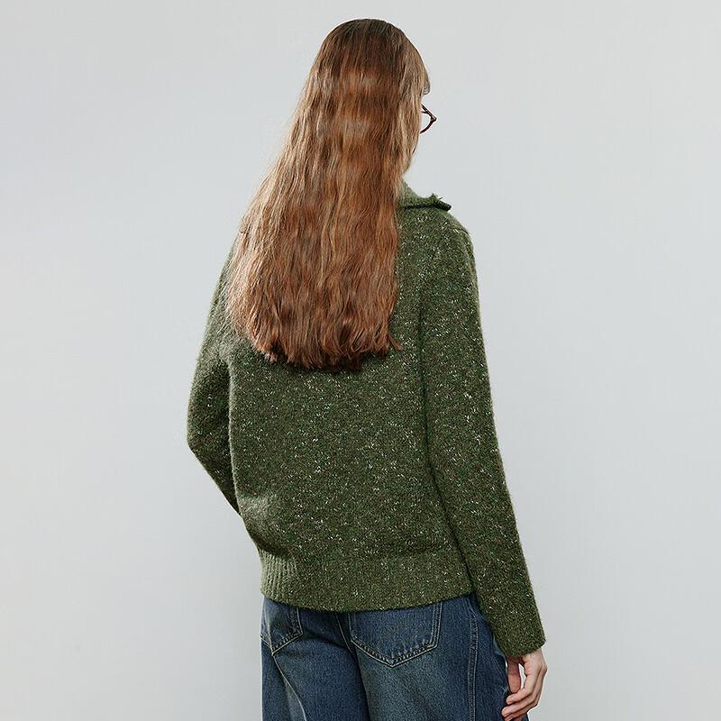 Chuyu Women's Retro Cable Knit Lapel Sweater