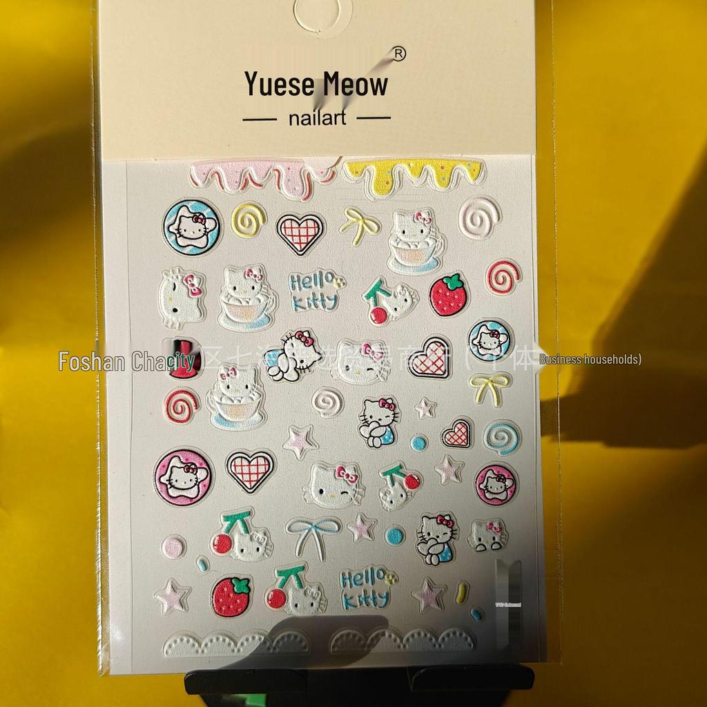 3D тисненые наклейки для ногтей Hello Kitty - Милый розовый мультяшный дизайн кошки