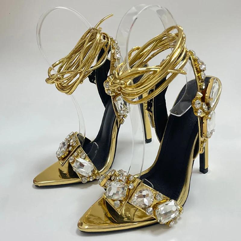 Fashion Luxury Best - Selling Strappy High Heel Sandals, Rhinestone - Embellished, Glam Evening Party Vibe, Ideal for Formal Occasions