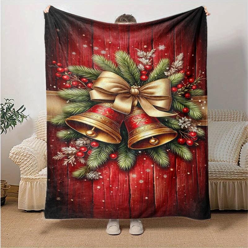 1Pc Christmas Bells Berries Blanket Soft And Comfortable Casual Warm Camping Travel Christmas Halloween Gift M921377